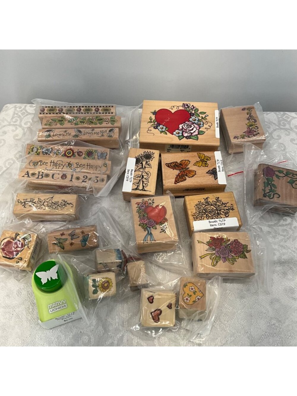 Assorted Rubber Stamps & Butterfly Punch Lot - Floral Hearts Butterflies